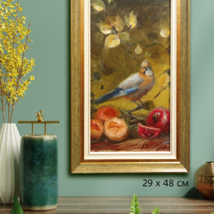 натюрморт с птицей цветы гранат живопись картина маслом в раме